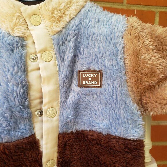 BNWT LUCKY BRAND fuzzy faux fur cozy colorblock onesie (12M) - Picture 2 of 5